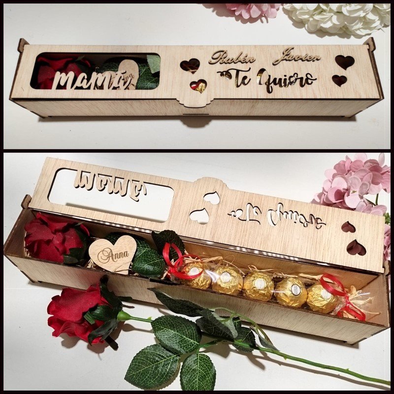 CAJA CON BOMBONES Y ROSA MAMÁ