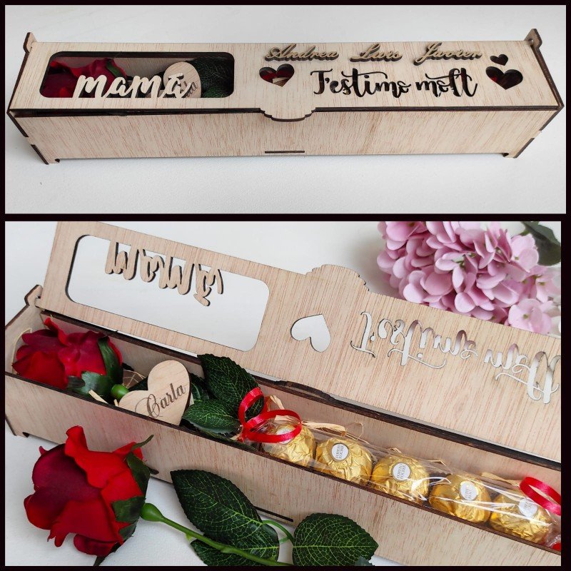 CAJA CON BOMBONES Y ROSA MAMÁ