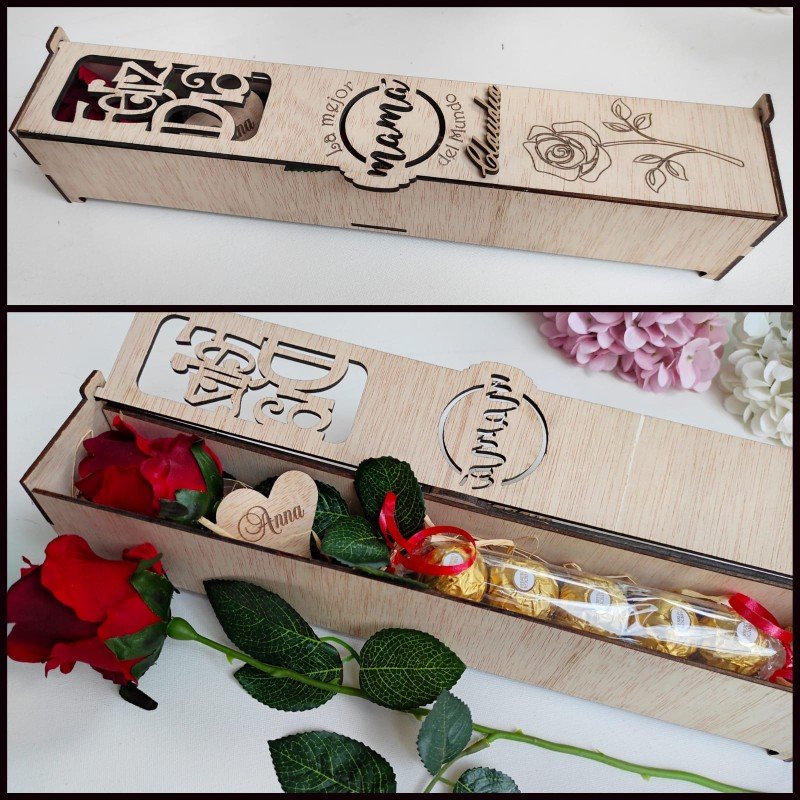 CAJA CON BOMBONES Y ROSA MAMÁ