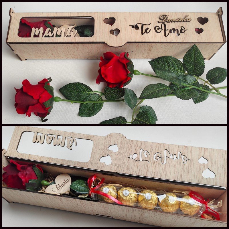CAJA CON BOMBONES Y ROSA MAMÁ