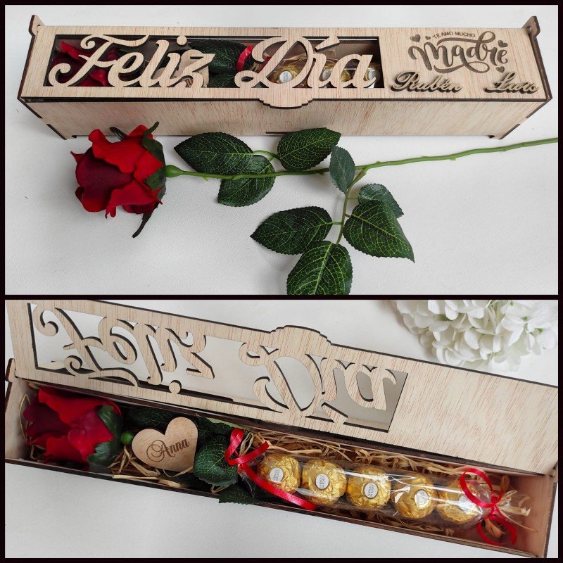 CAJA CON BOMBONES Y ROSA MAMÁ