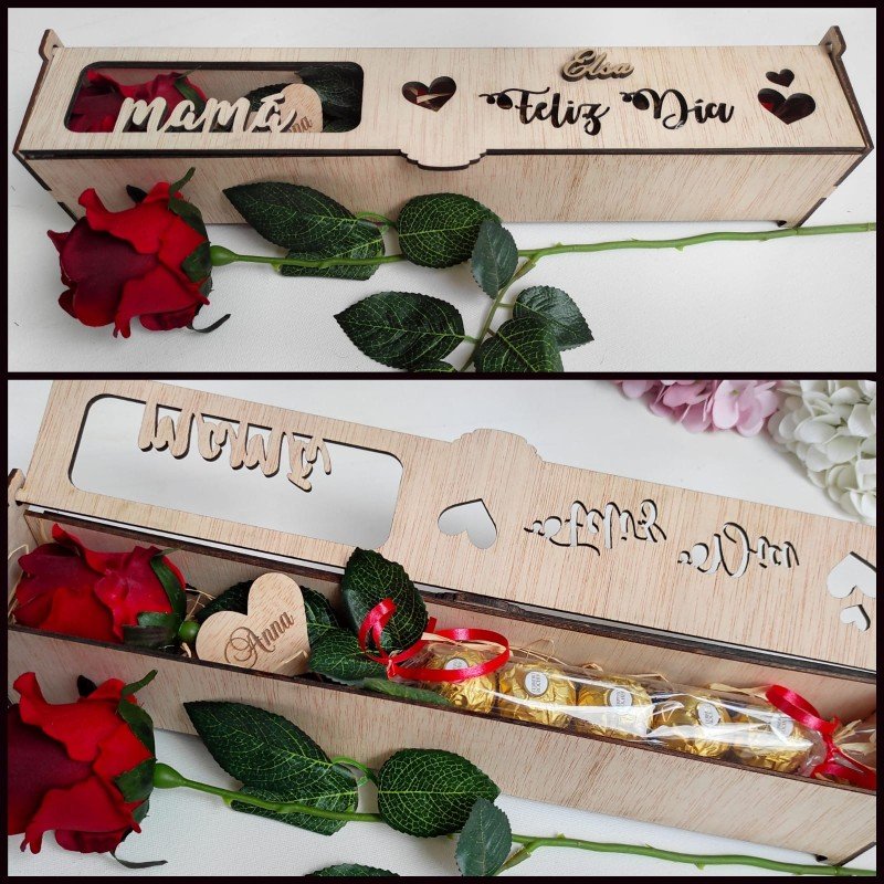 CAJA CON BOMBONES Y ROSA MAMÁ