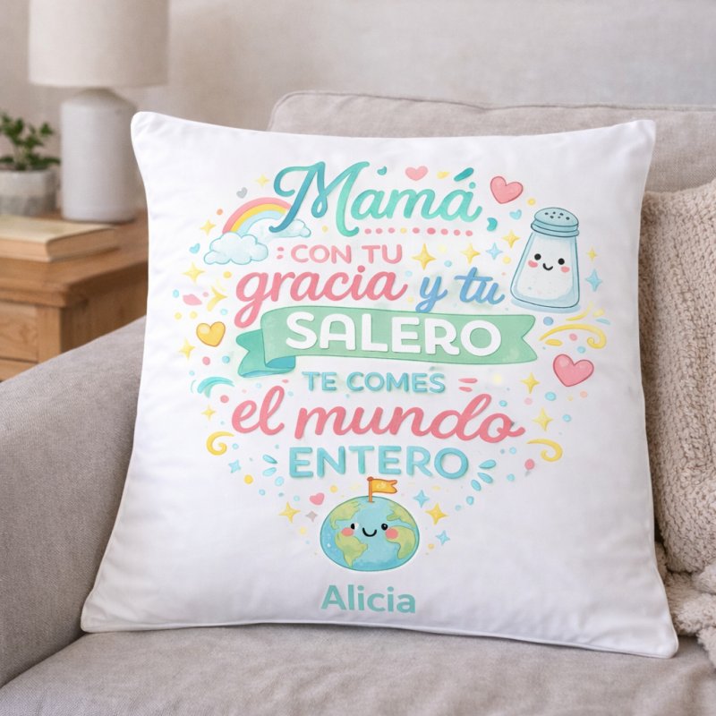 COJÍN MAMÁ CON TU GRACIA Y SALERO