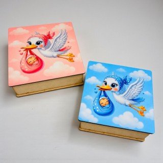 CAJA CIGÜEÑA CON BEBÉ