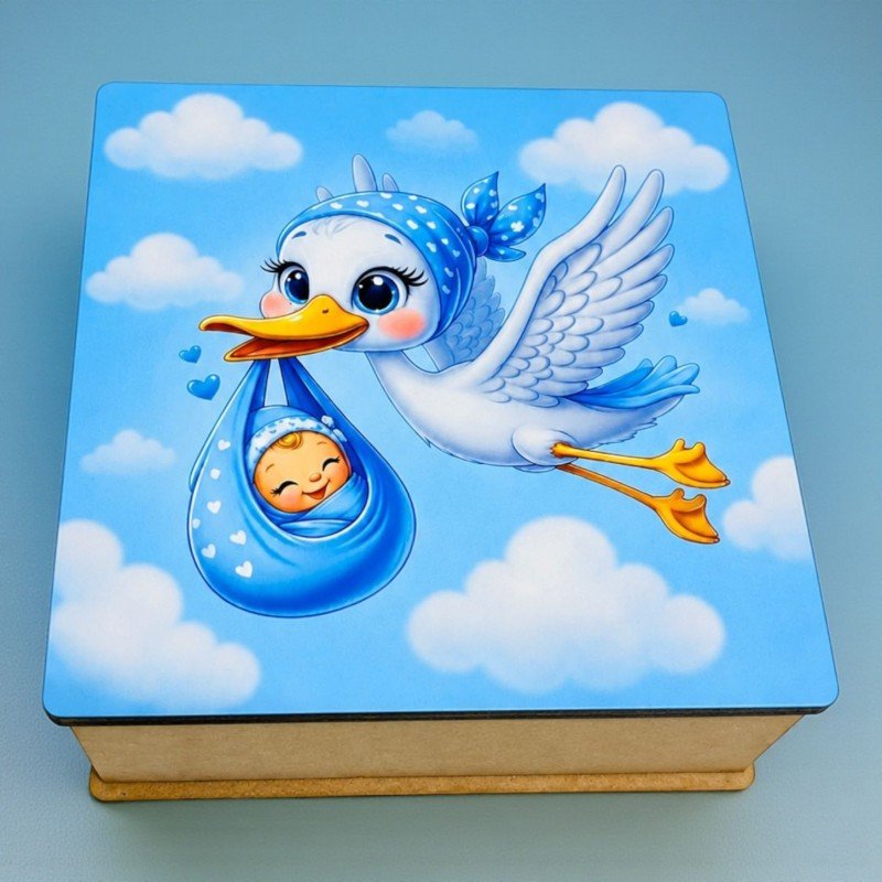 CAJA CIGÜEÑA CON BEBÉ