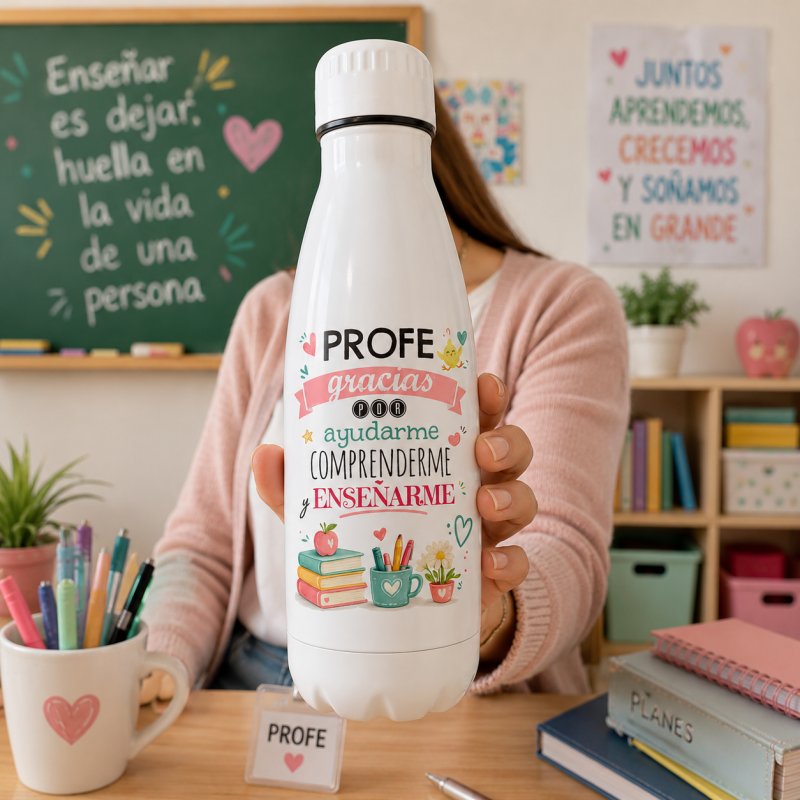 BOTELLA PROFE GRACIAS POR ENSEÑARME
