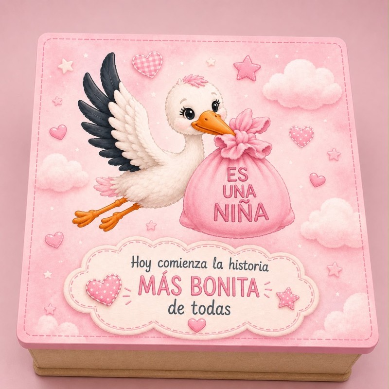 CAJA CIGÜEÑA ROSA O AZUL