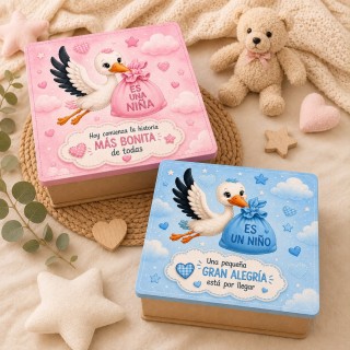CAJA CIGÜEÑA ROSA O AZUL
