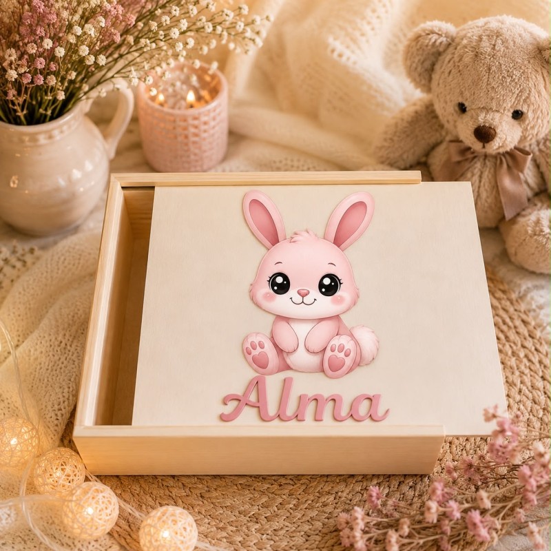 CAJA MADERA TAPA DESLIZANTE ANIMALITOS