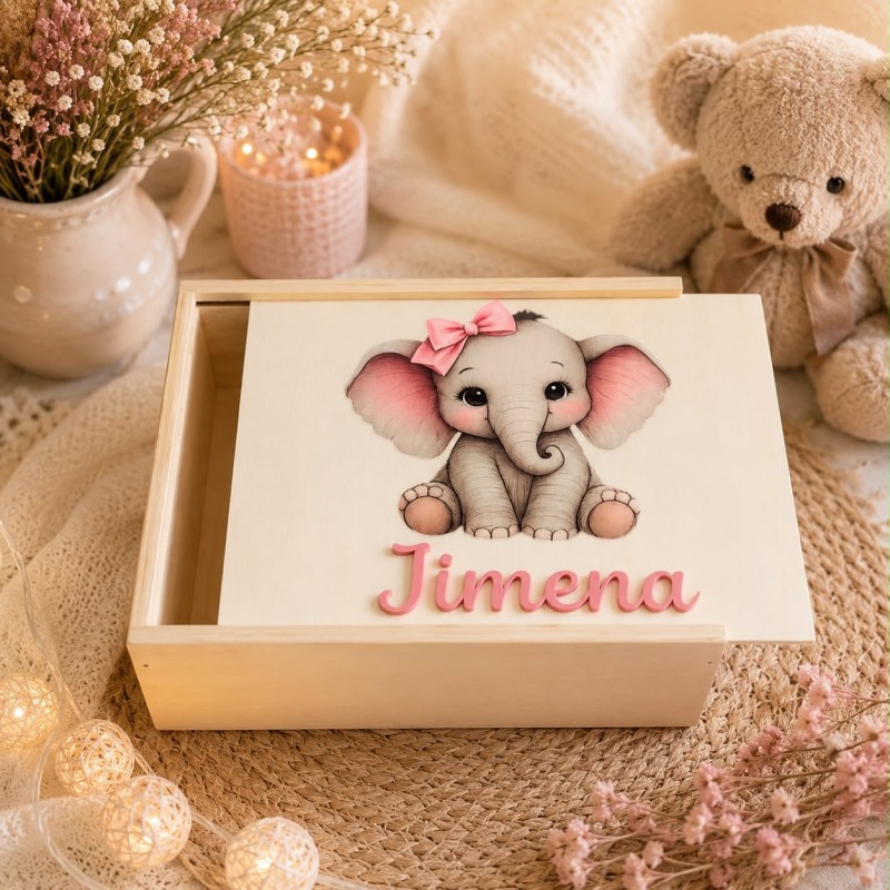 CAJA MADERA TAPA DESLIZANTE ANIMALITOS