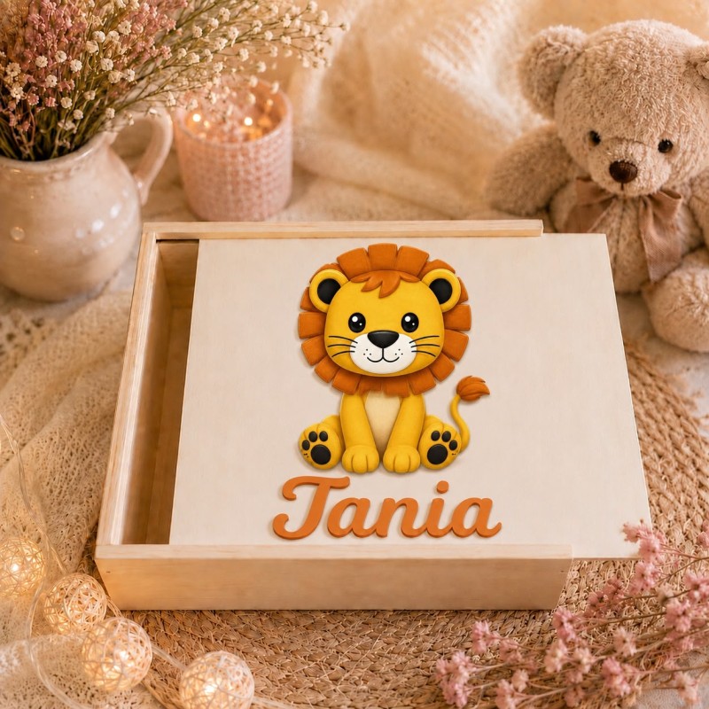 CAJA MADERA TAPA DESLIZANTE ANIMALITOS