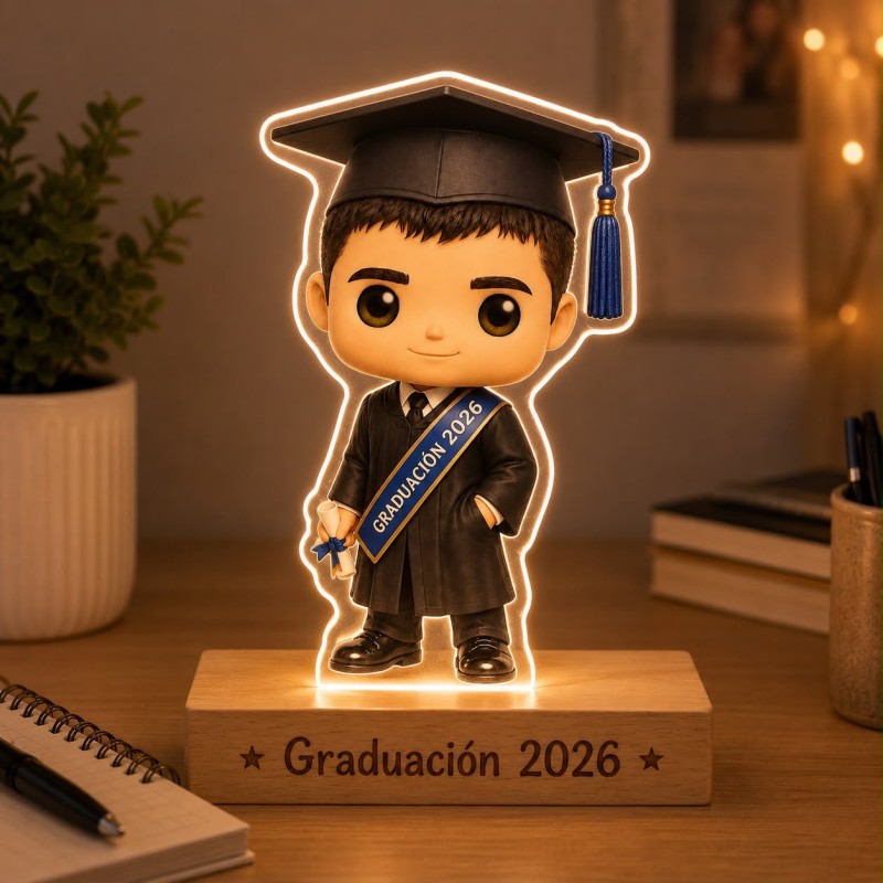LÁMPARA FUNKO CON BASE DE MADERA GRADUACIÓN