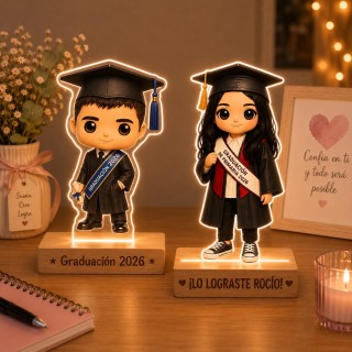 LÁMPARA FUNKO CON BASE DE MADERA GRADUACIÓN