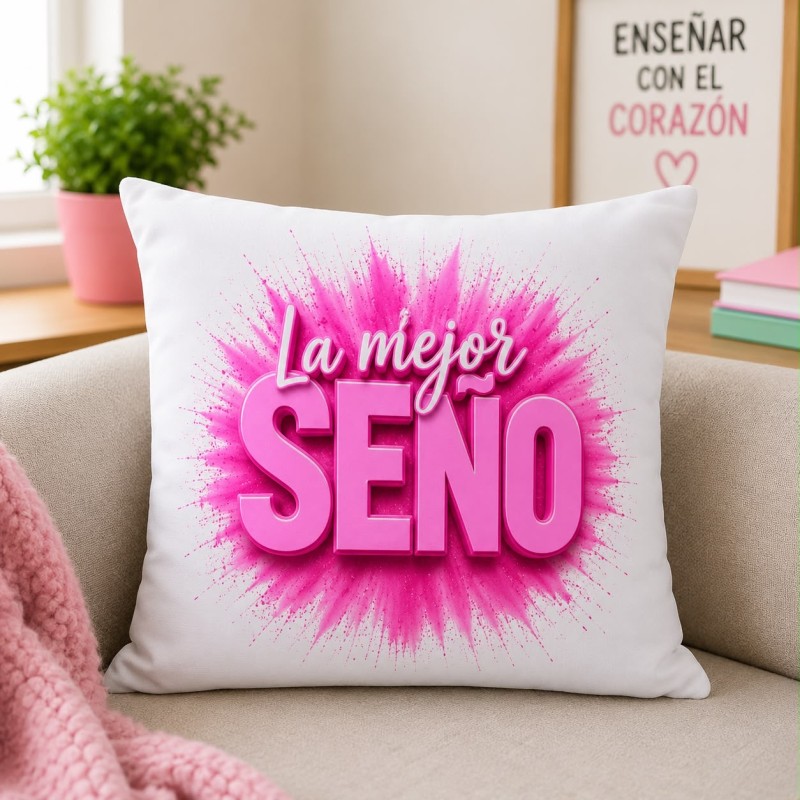 COJÍN ROSA LA MEJOR MAESTRA O SEÑO