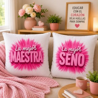 COJÍN ROSA LA MEJOR MAESTRA O SEÑO
