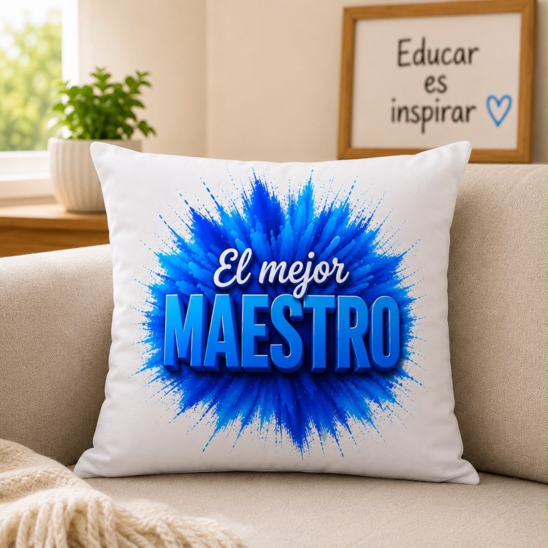 COJÍN AZUL EL MEJOR MAESTRO O PROFE
