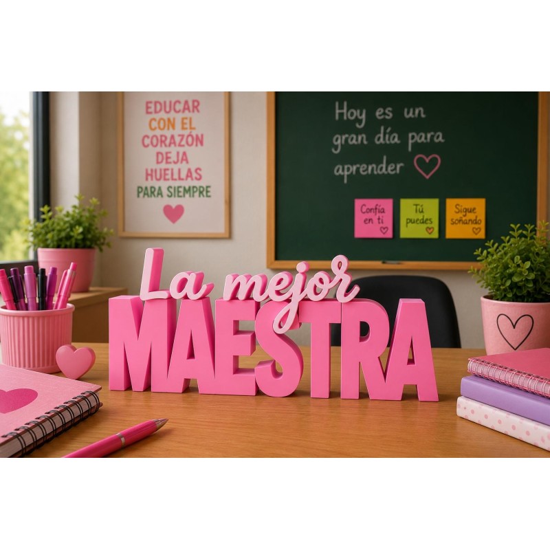 LETRERO ROSA LA MEJOR MAESTRA O SEÑO