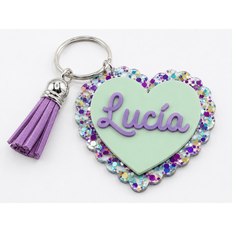 LLAVERO CORAZÓN CONFETI
