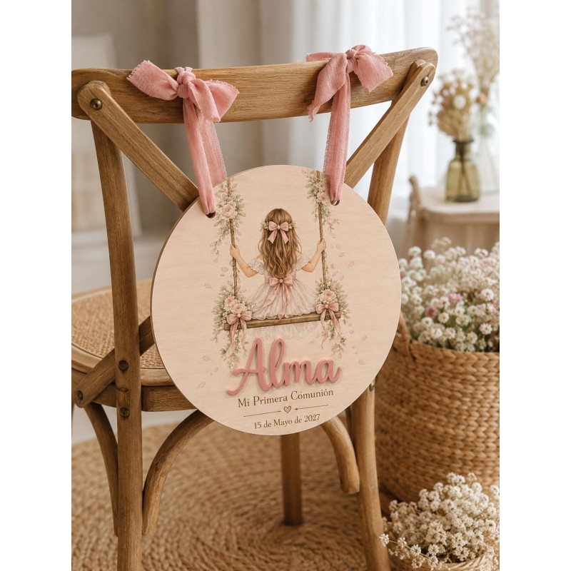 PLACA SILLA COMUNIÓN COLUMPIO ROSA