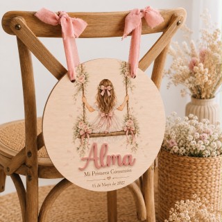 PLACA SILLA COMUNIÓN COLUMPIO ROSA