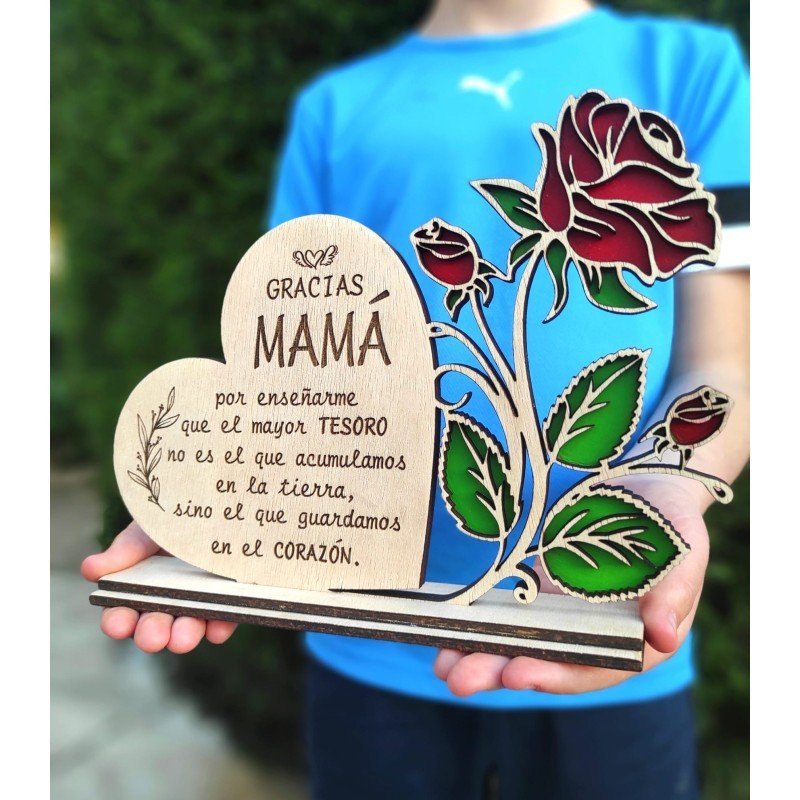 CORAZÓN CON ROSA MAMÁ