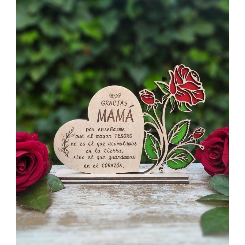 CORAZÓN CON ROSA MAMÁ