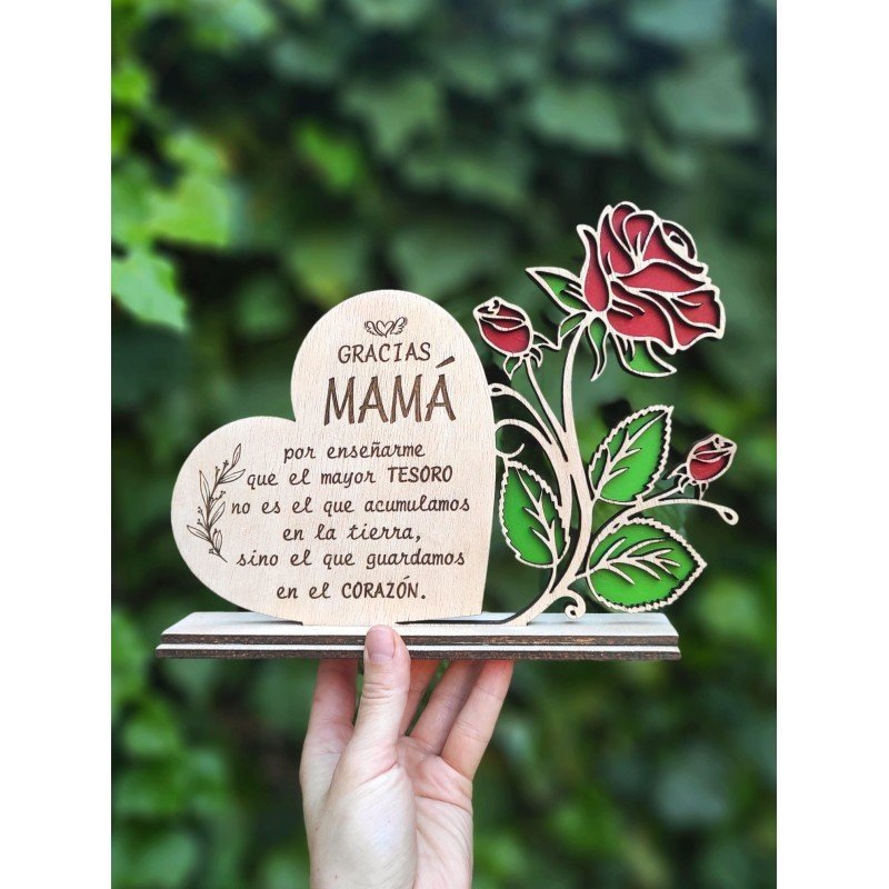 CORAZÓN CON ROSA MAMÁ