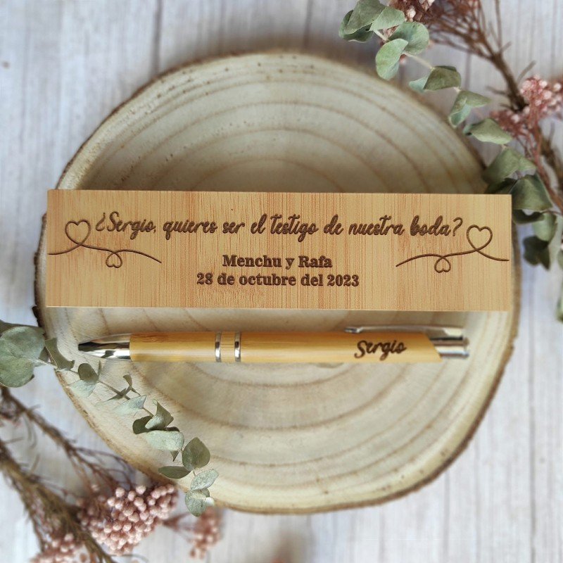 CAJA BOLÍGRAFO TESTIGO BODA