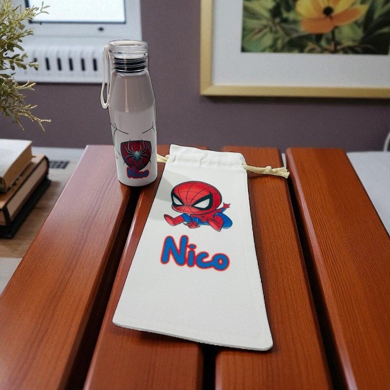 BOTELLA ASA SILICONA SPIDERMAN + BOLSA