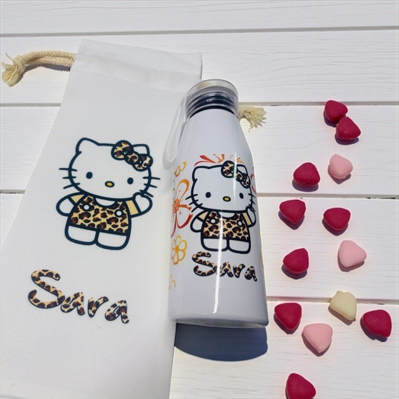 BOTELLA ASA SILICONA HELLO KITTY LEOPARDO + BOLSA