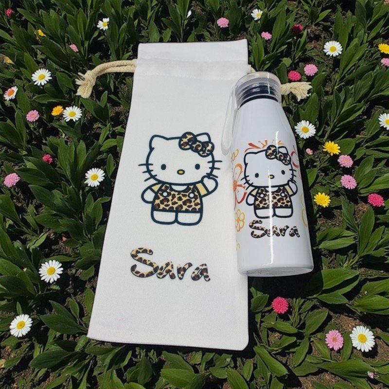 BOTELLA ASA SILICONA HELLO KITTY LEOPARDO + BOLSA