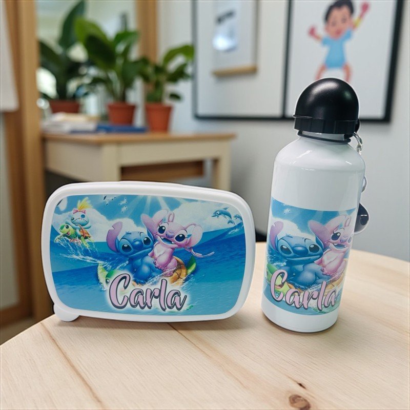 PACK FIAMBRERA + BOTELLA STITCH Y ÁNGEL SURF