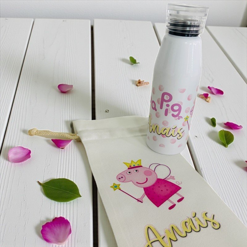 BOTELLA ASA SILICONA PEPPA PIG + BOLSA