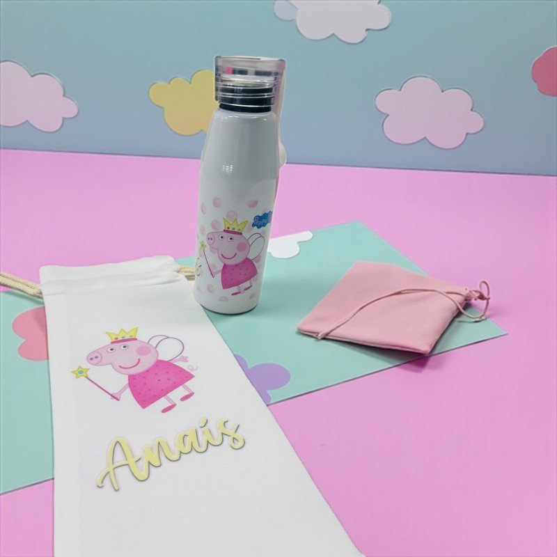 BOTELLA ASA SILICONA PEPPA PIG + BOLSA
