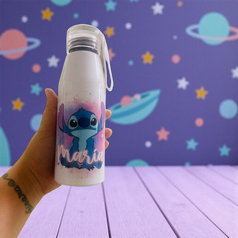 BOTELLA ASA DE SILICONA STITCH AZUL Y ROSA