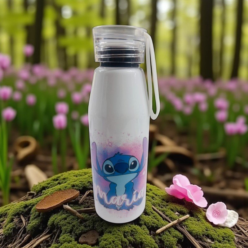 BOTELLA ASA DE SILICONA STITCH AZUL Y ROSA