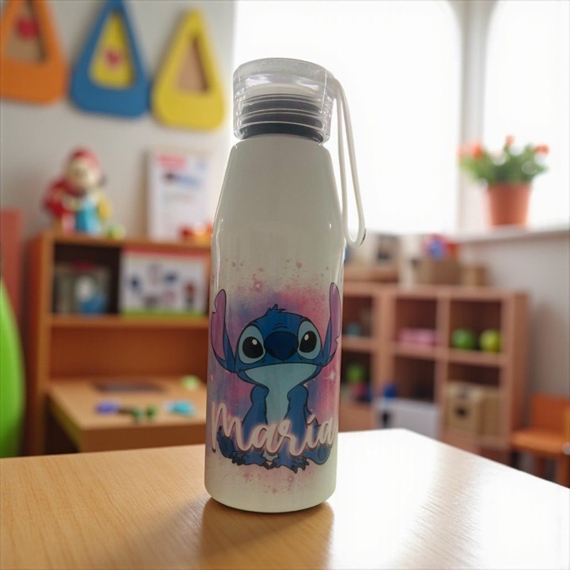 BOTELLA ASA DE SILICONA STITCH AZUL Y ROSA