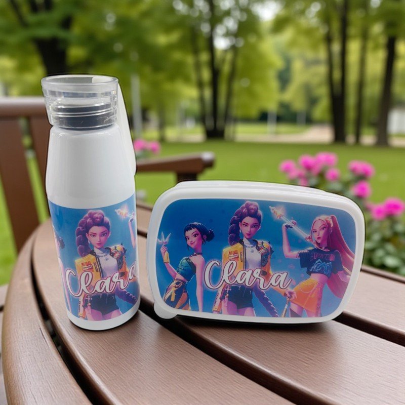 PACK FIAMBRERA + BOTELLA ASA DE SILICONA LAS GUERRERAS K-POP MODELO 2