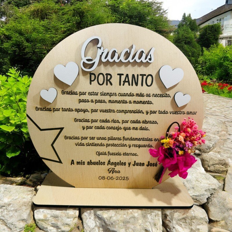 PLACA GRACIAS POR TANTO CON RAMILLETE