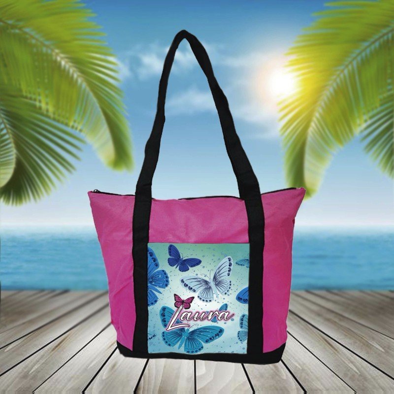 BOLSA PLAYA CON BOLSILLO MARIPOSAS