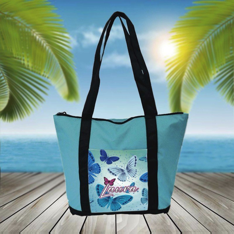 BOLSA PLAYA CON BOLSILLO MARIPOSAS