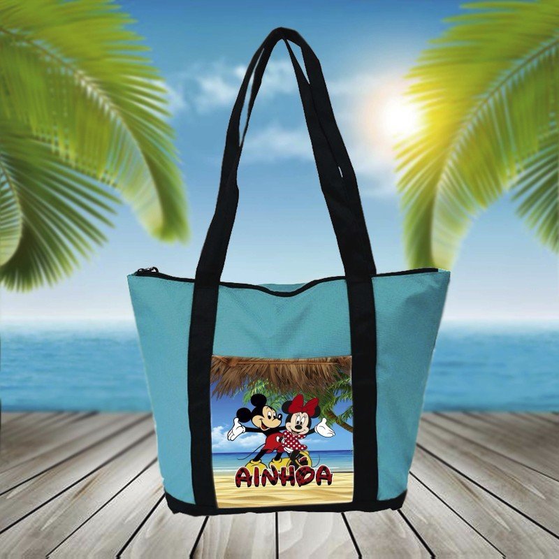 BOLSA PLAYA CON BOLSILLO MICKEY Y MINNIE