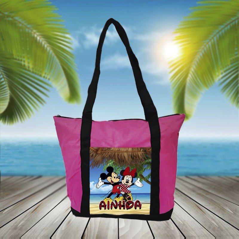 BOLSA PLAYA CON BOLSILLO MICKEY Y MINNIE