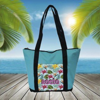 BOLSA PLAYA CON BOLSILLO FLORES