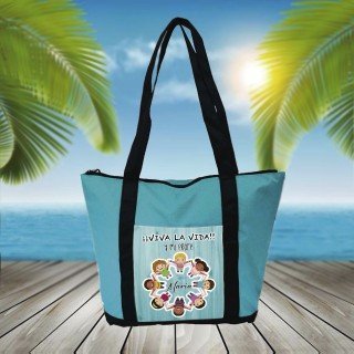 BOLSA PLAYA CON BOLSILLO VIVA LA VIDA Y MI PROFE